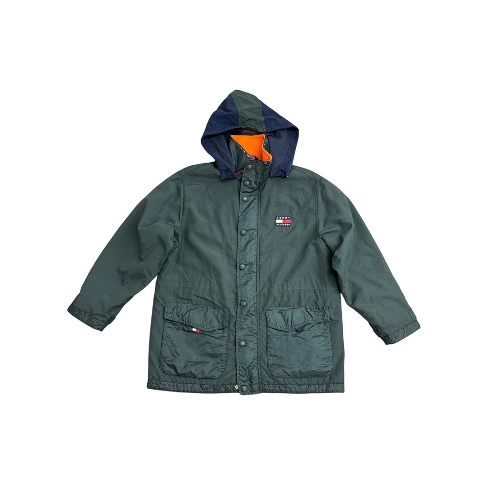 Vintage Tommy Hilfiger Sailing Jacket Mens Medium Green Fleece Lined Hooded